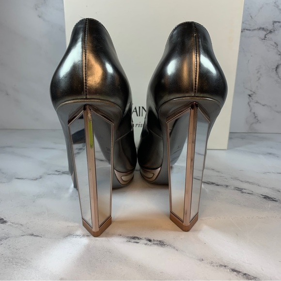 Yves Saint Laurent Mirror Pumps YSL Heels Silver Pewter Vintage mirrored vtg 8.5 - Picture 12 of 14
